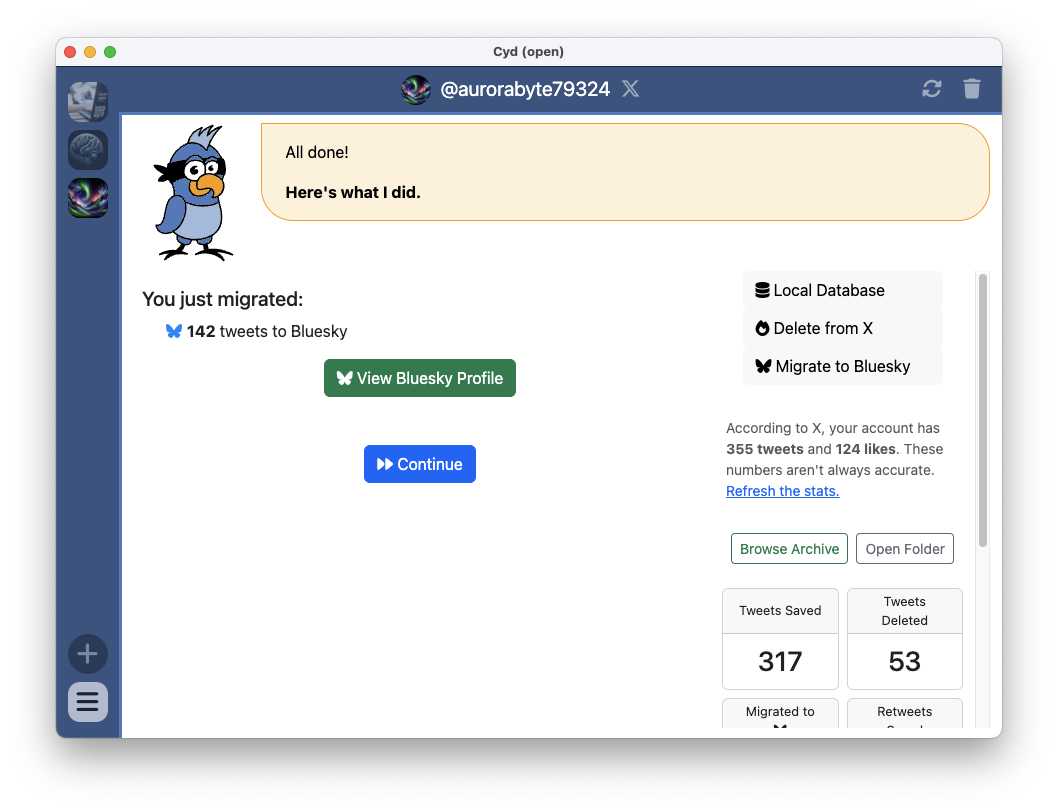 Finished migrating tweets to Bluesky